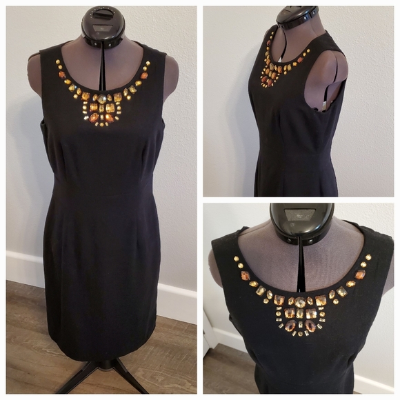 Banana Republic Wool Blend Sleeveless Jewel Bodice Shift Dress Black 6 🌟EUC - Picture 1 of 5
